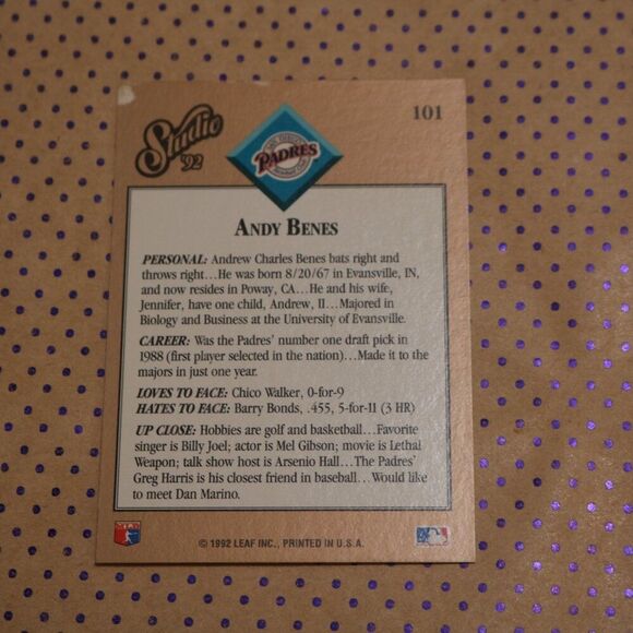 Andy Benes #101 Baseball Card - Picture 2 of 2